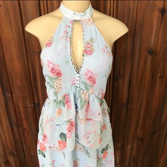 Express Tiered Floral Halter Dress 2 - Picture 5 of 9